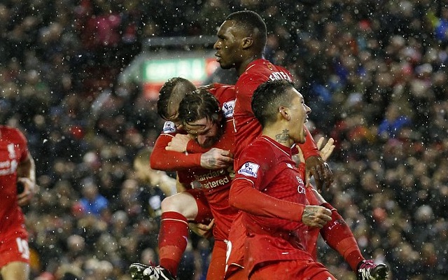 Joe Allen, Benteke, celebrate