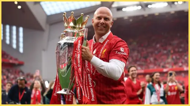 Arne Slot with the Premier League trophy