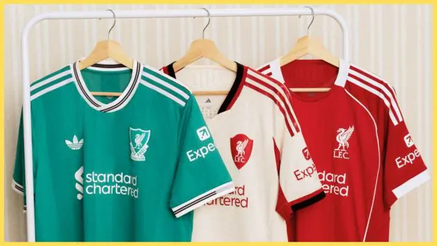 Liverpool's three Adidas kits for the 2025/26 season