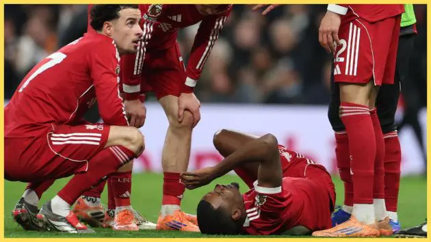 Alexander Isak lays injured on the floor against Tottenham