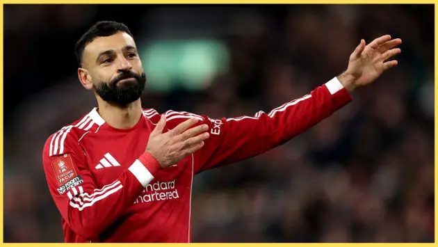 Mo Salah celebrates scoring against Brighton