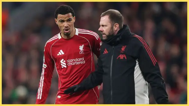 Hugo Ekitike of Liverpool goes off with an injury during the UEFA Champions League 2025/26 League Phase MD5 match between Liverpool FC and PSV Eindhoven