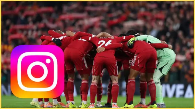 Liverpool players huddle before a match at Anfield