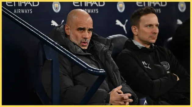 Manchester City manager Pep Guardiola with assistant Pepijn Lijnders