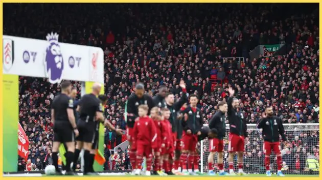 Liverpool players wave to supporters at Anfield