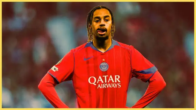 Liverpool transfer target Bradley Barcola licks his lips during PSG game.