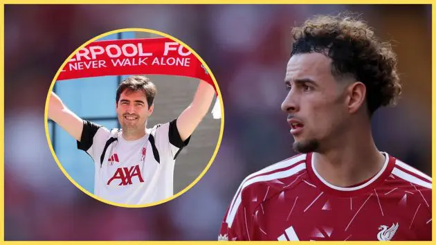 Liverpool midfielder Curtis Jones looks at new head coach Andoni Iraola.