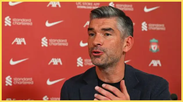 Liverpool sporting director Richard Hughes speaks during LFC press conference.
