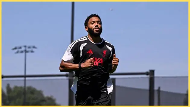 Joe Gomez pictured in a training session for Liverpool