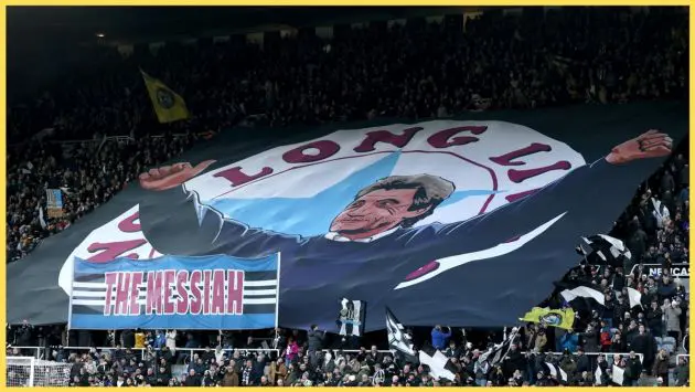 A flag bearing the image of Kevin Keegan is displayed at St James' Park