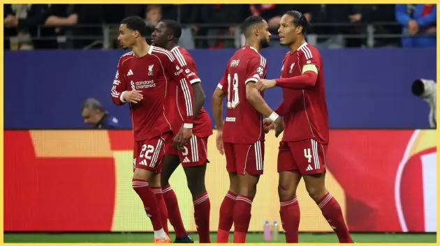 Cody Gakpo and Virgil van Dijk celebrate a goal for Liverpool