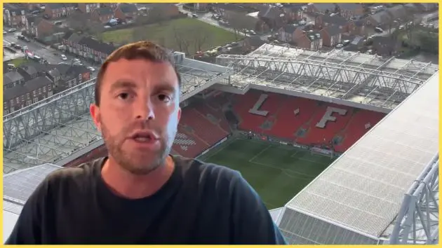 Fabrizio Romano, with an aerial image of Anfield in the background