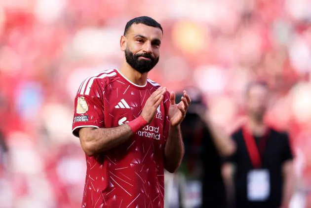 Mo Salah applauds the Liverpool fans after his final match at Anfield