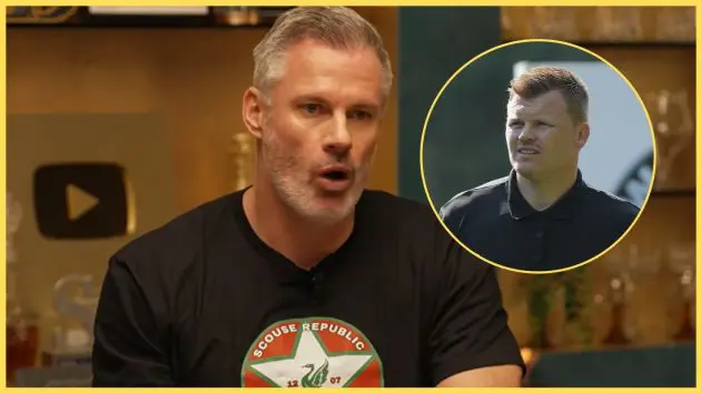 Jamie Carragher on an episode of Stick to Football, with John Arne Riise inset